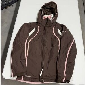 Columbia titanium Women small Ski Jacket Brown Pink Hooded Winter Coat Snowboard